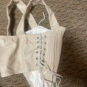 SHEIN Beige Lace-Up Crop Top